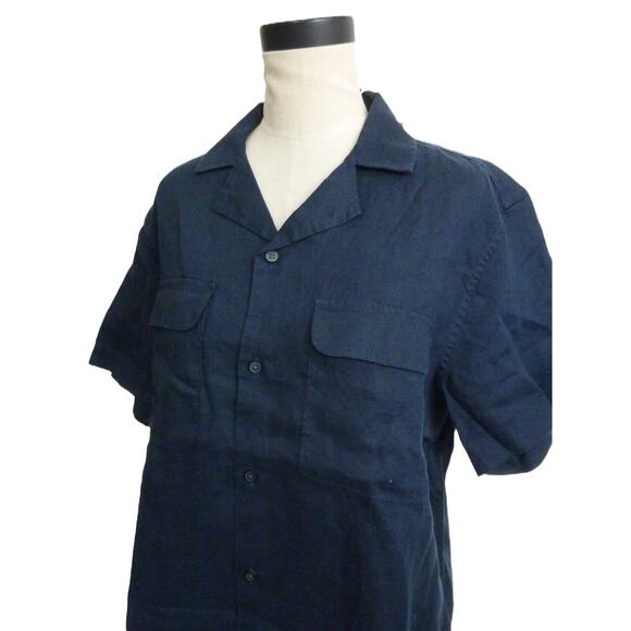 NWT Everlane Navy Blue Short Sleeve Button Down Linen Cargo Camp Shirt M - Picture 4 of 6